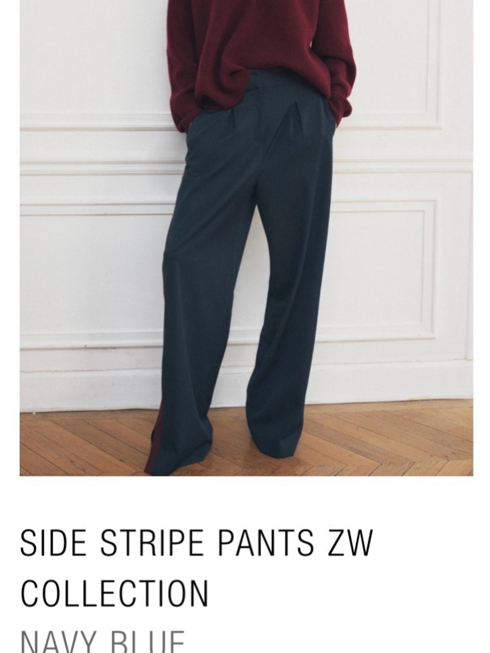 Zara Navy Trousers with Burgundy Side Stripe